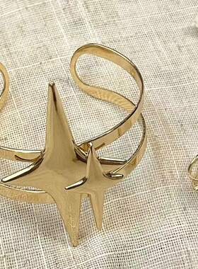 【星芒破晓】金色立体五角星开口手作女夸张欧美小众设计手环手饰