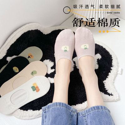 日系袜子船袜女浅口隐形袜薄款防滑不掉跟纯棉短袜甜美可爱
