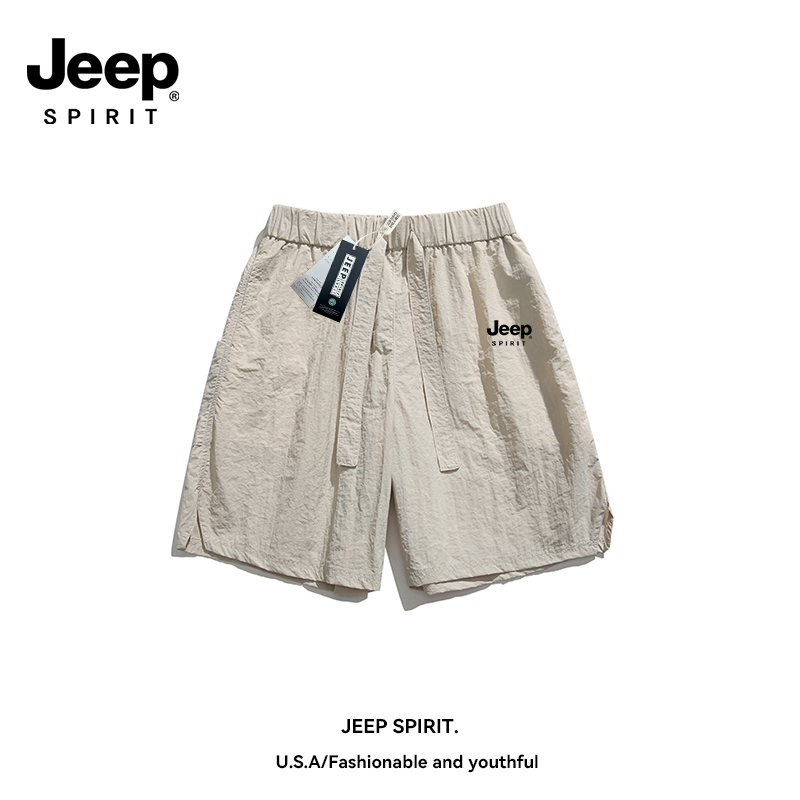 Jeep spirit短裤男夏季薄款休闲运动冰丝五分裤速干美式潮牌宽松 - 图0