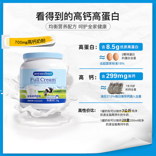 新西兰进口奶源奶粉中老年全脂高钙调制乳粉学生正品旗舰脱脂全家 - 图0
