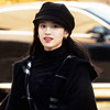 Zhang Jingyi's same black peaked cap for women in autumn and winter warm woolen beret high-end retro octagonal newsboy hat