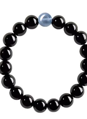 天然黑曜石海蓝宝手串通用黑曜石