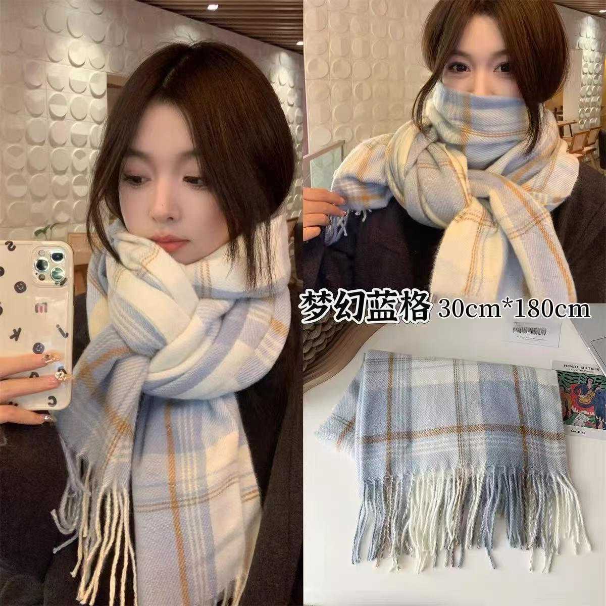 2025新款条纹围巾女冬季高级感保暖加厚围脖学生披肩格子流苏氛围 - 图2