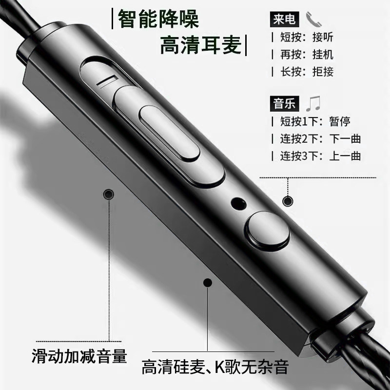 耳机有线入耳式高音质3.5mm圆孔接口Typec适用于华为小米降噪游戏