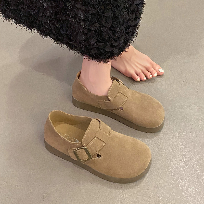 磨砂勃肯鞋女2025新款春季厚底复古软底博肯单鞋一脚蹬平底豆豆鞋,淘宝优惠券,粉丝福利购,淘宝优惠卷