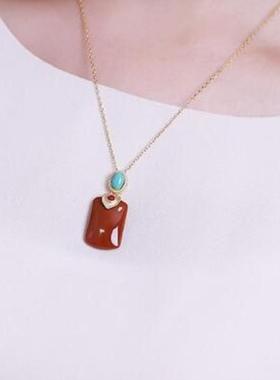 新款玛瑙无事牌吊坠S925银磨砂镶嵌优质满色满肉南红吊坠项链