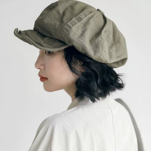 日系文艺复古报童画家帽子女大头围显脸小贝雷帽春秋款云朵八角帽 - 图0