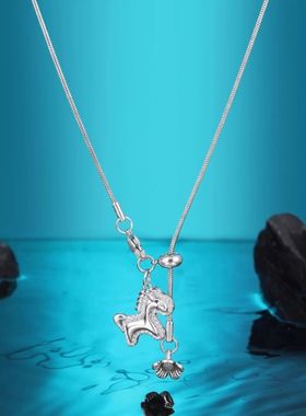 马上有钱花小马吊坠项链女毛衣链