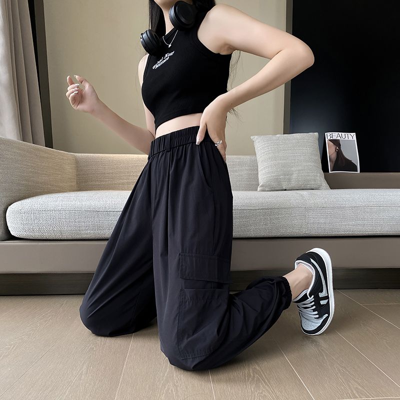 Women's summer thin black quick-drying sweatpants