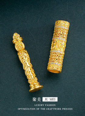 古法黄金色花丝随身佛金佛项链镂空可打开六字真言观音伸缩柱吊坠