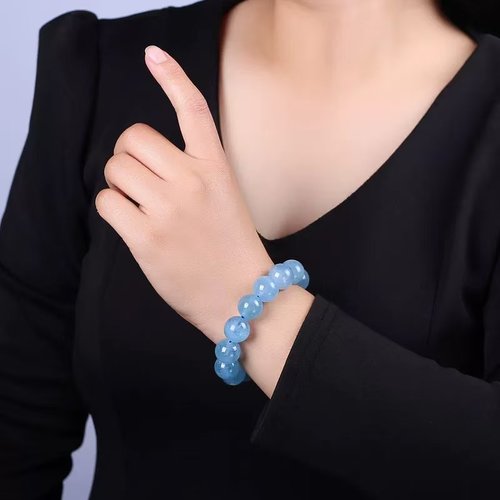 海蓝宝转运珠水晶男珠子平替冰种手链多圈手串女深海蓝三圈蓝色 - 图2