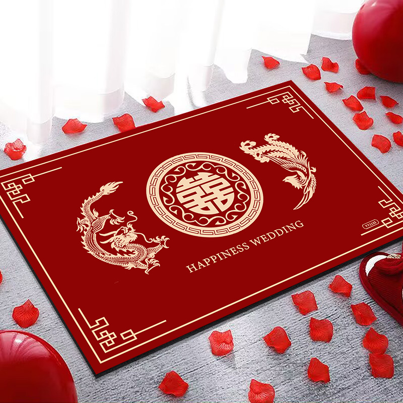 地毯地垫结婚入户门卧室红色喜庆婚礼婚房脚垫喜字门垫室内防滑 - 图1