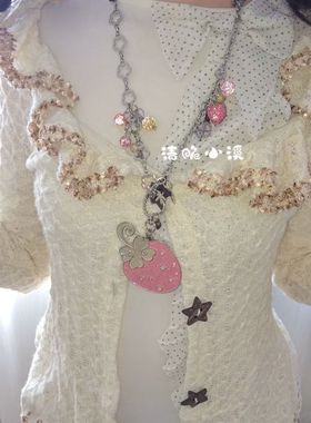 清脆小溪原创*草莓卷芽*草莓闪闪造型银色项链多用途挂链挂饰