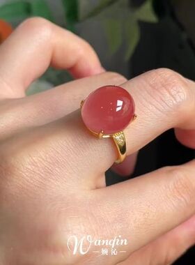 「赤姬朱华」新中式红色冰透蛋面戒指气质轻奢国风高颜值食指戒女