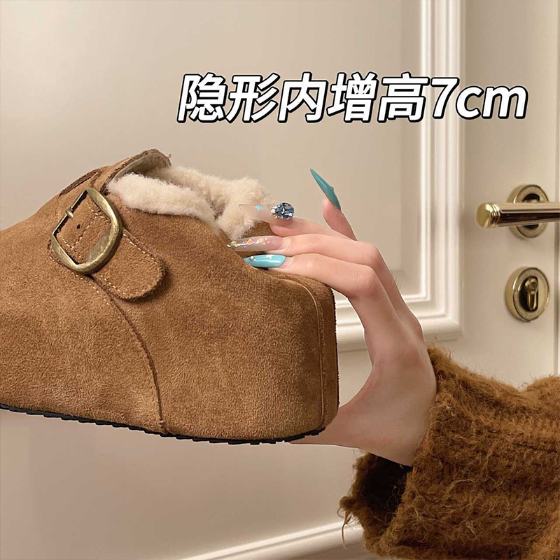 7CM~厚底内增高加绒全包勃肯鞋2025新款毛毛雪地靴保暖博肯棉鞋 - 图1