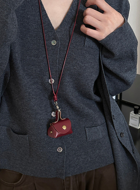 非金属皮质项链耳机套挂件链零钱收纳小包配饰锁骨链颈链毛衣链