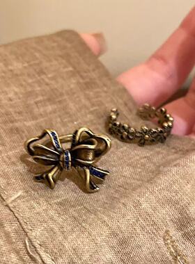 中古Vintage做旧蝴蝶结戒指女款设计感复古开口可调节叠戴食指戒