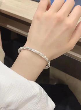 繁花似锦银手镯女实心镯子年轻款百搭手链送女友生日礼物学生闺蜜
