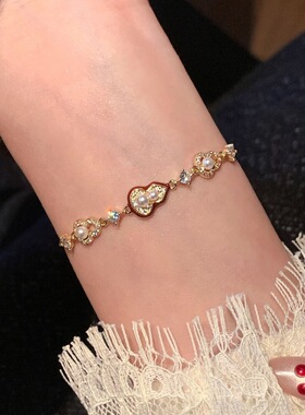 925新中式满钻珍珠红色葫芦手链国潮福禄镂空设计典雅精致手饰品