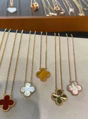 四叶草项链轻奢高档百搭锁骨链精工版本绿蓝珀CNC玛瑙贝母锁骨链