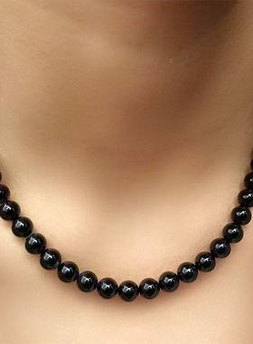 高质量2025创意圆珠黑项链乌金黑曜石项链简约百搭锁骨链金曜石链
