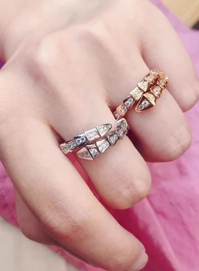 蛇形戒指女莫桑钻蛇骨指环食指精工求婚满天星戒时尚首饰新款潮