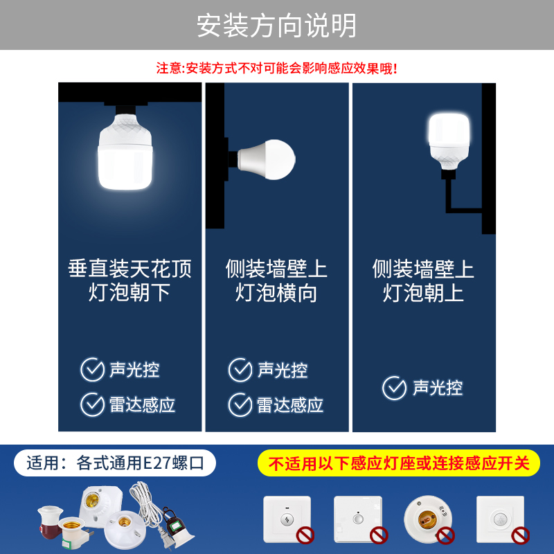 声控灯红外线人体感应灯声光控家用走廊楼道过道楼梯智能雷达灯泡 - 图2