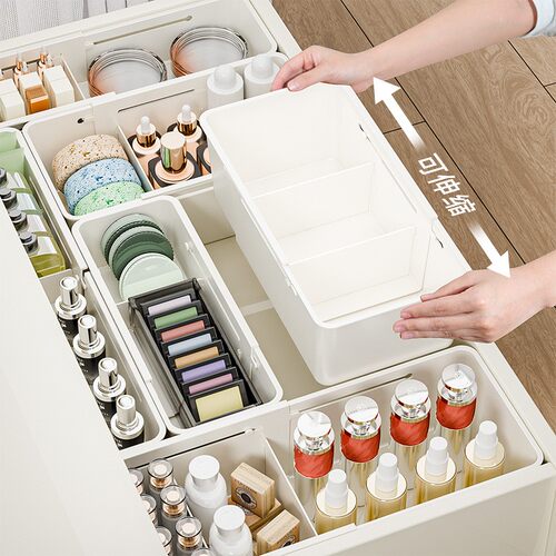 抽屉内分格收纳盒内置分隔伸缩化妆品口红分类梳妆台深柜隔板宿舍 - 图0