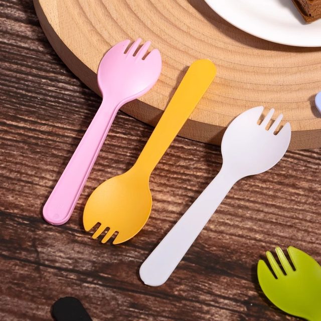 Disposable spoon fork spoon fruit individually packaged ice cream plastic small fork spoon thickened cake dessert spoon commercial use
