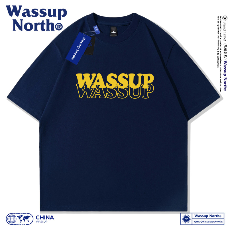 WASSUP NORTH重磅纯棉短袖t恤男女款休闲宽松夏季五分袖情侣款衫 - 图2