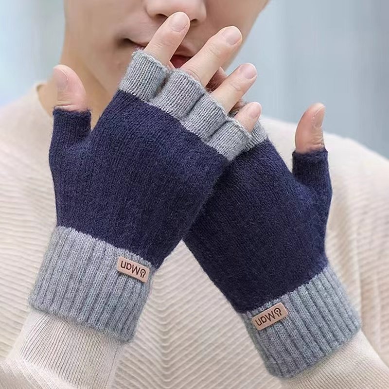 半指手套男士冬天保暖加绒加厚针织毛线露指学生写字秋冬季男触屏,淘宝优惠券,粉丝福利购,淘宝优惠卷