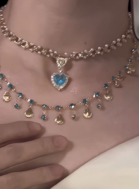 「微沉」贝壳锆石流苏项链叠戴高级感毛衣链复古锁骨链蝴蝶新款