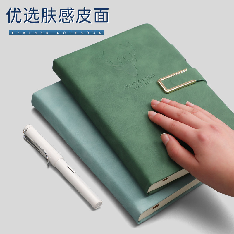笔记本子a5高档皮面本鹿头本大学生商务办公笔记本软皮记事本简约工作会议记录本日记本软皮面本子封面内页