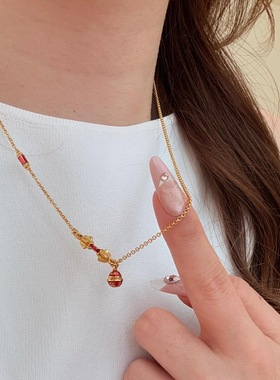 925新中式古法时尚感小众红色滴釉金刚杵顶链精工百搭气质锁骨链