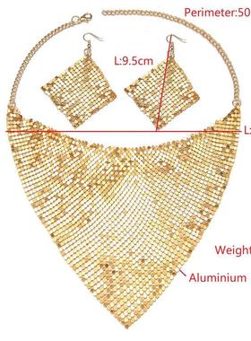 欧美三角巾亮珠片丝巾假领项链套装 个性夸张锁骨项链耳环耳坠女