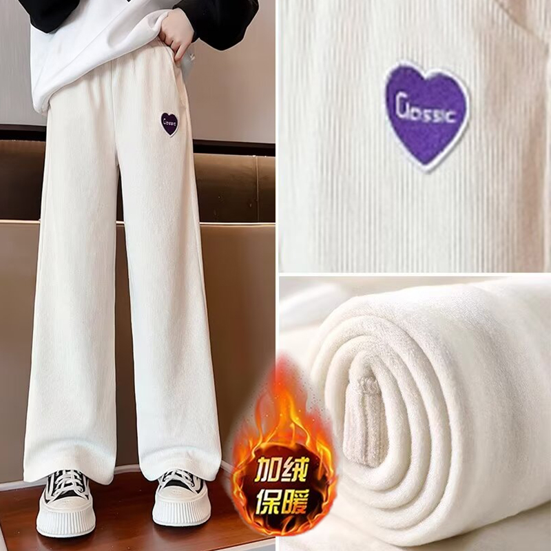 女童裤子加绒秋冬2026新款儿童女孩大童冬季加厚一体绒直筒阔腿裤 - 图1