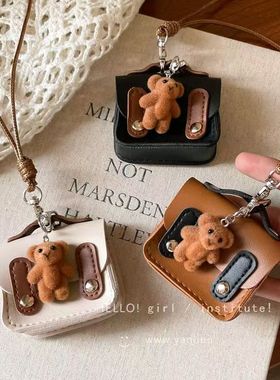 可爱植绒小熊耳机包包项链女秋冬高级感长款挂脖毛衣链零钱包配饰