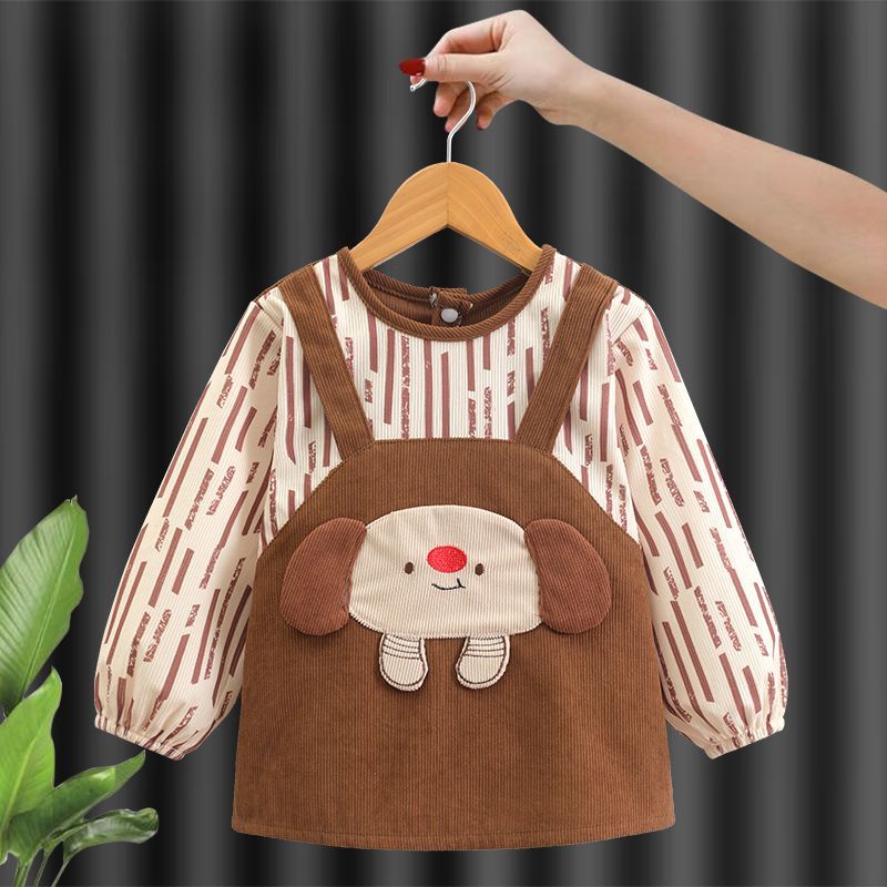 Children's smock, baby thick waterproof and anti-dirty eating bib, autumn and winter cute outer apron, baby boy and girl protective clothing