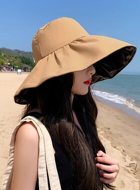 UV黑胶防晒帽遮阳帽子女夏季遮脸
