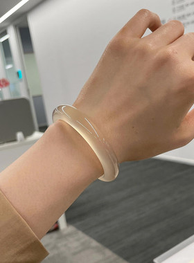 正品高冰玉髓手镯香槟金镯子毕业级冰透白月光玛瑙玉石镯学生礼物