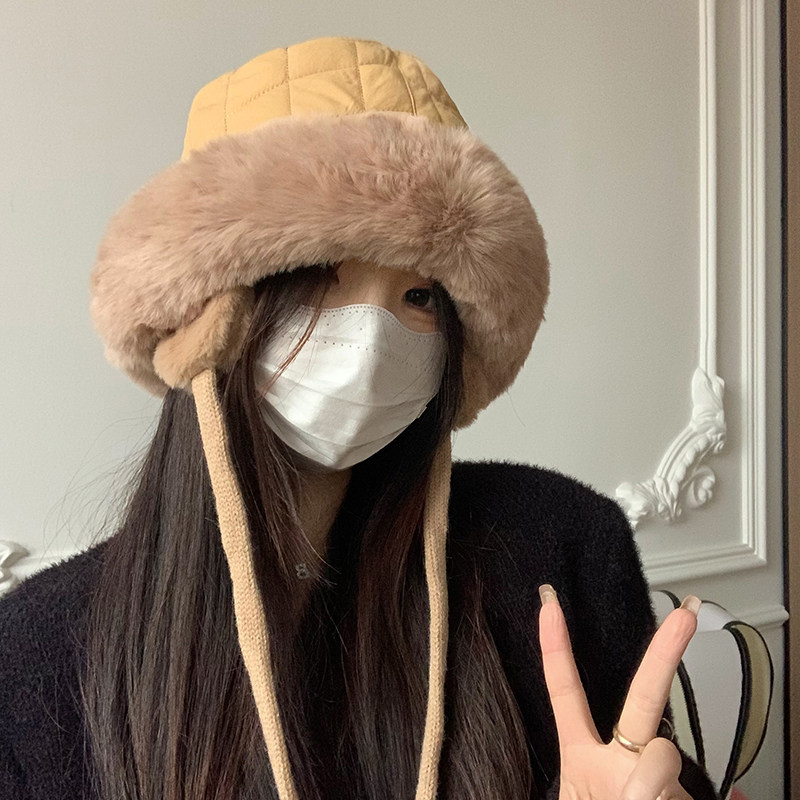 大脸护耳渔夫帽女秋冬季显脸小加绒加厚保暖毛绒盆帽骑车防风帽子,淘宝优惠券,粉丝福利购,淘宝优惠卷