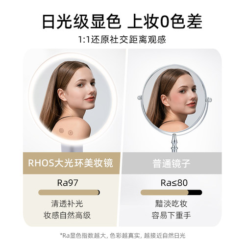 RHOS化妆镜led带灯台式桌面美妆梳妆镜礼物补光智能觅磁吸化妆间 - 图2
