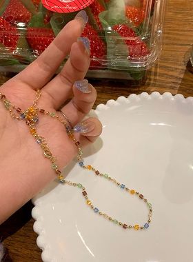 极简彩虹小珠串连项链