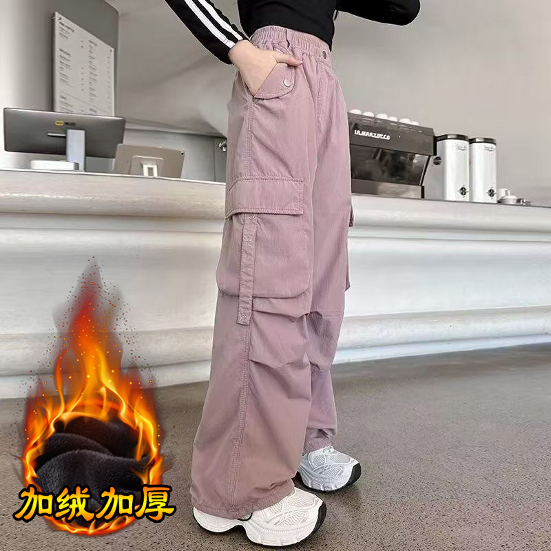 女童工装裤春季新款2026洋气儿童秋冬加绒韩版休闲裤女孩紫色粉色,淘宝优惠券,粉丝福利购,淘宝优惠卷