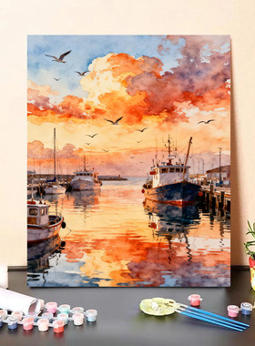 数字油画diy风景治愈系油彩画宫崎骏高级感装饰画手绘丙烯颜料