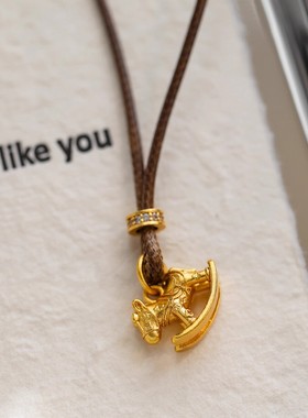 精致新款金马星星项链女小众设计吊坠手搓棕色编绳项链女毛衣链