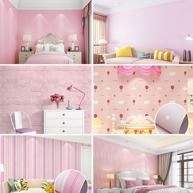 粉色墙纸自粘壁纸女孩卧室防水防潮洗衣柜桌子墙贴纸墙壁背景墙面