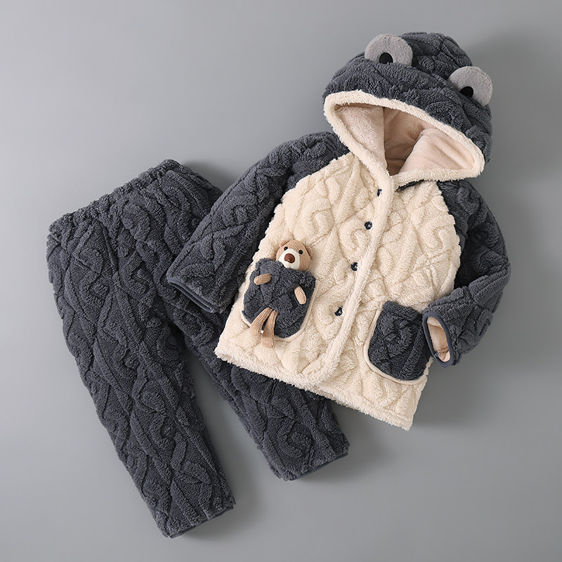 冬季儿童三层夹棉睡衣男童男孩加厚款珊瑚绒女童家居服法兰绒套装,淘宝优惠券,粉丝福利购,淘宝优惠卷