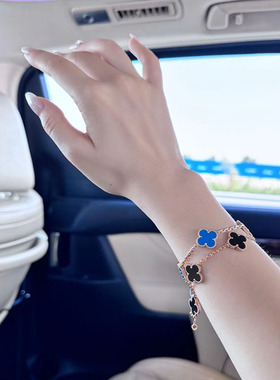 白贝母五花四叶草手链女纯银小众轻奢首饰叠戴手饰黄金玫瑰金熊猫