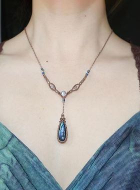 【蓝眼泪】清冷感蓝色水滴吊坠项链女气质精致毛衣链高级感锁骨链